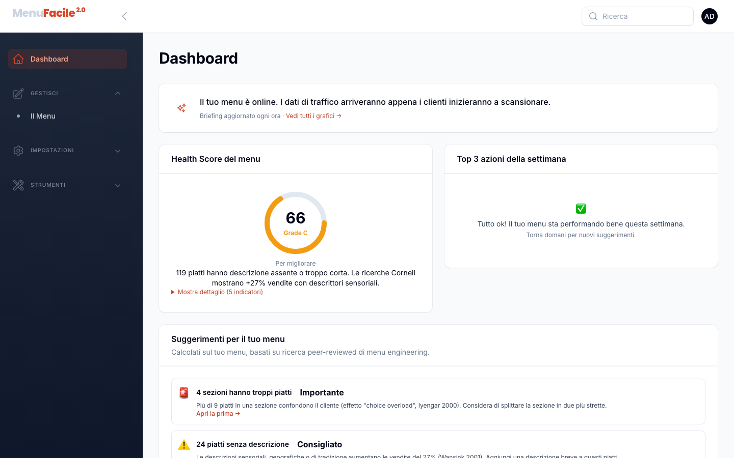 Dashboard MenuFacile